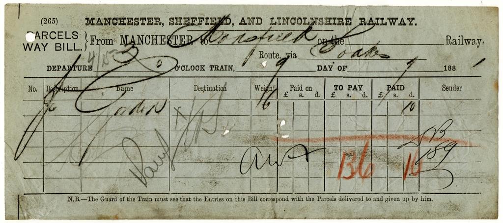 (I.B) Manchester, Sheffield & Lincolnshire Railway : Waybill (1881)
