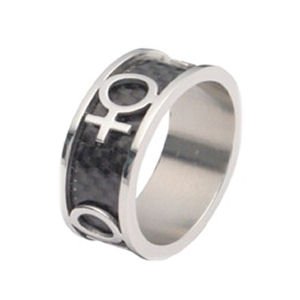 Lesbian Carbon and Stainless Steel Ring Gay Pride