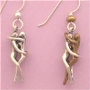 Silver & Bronze OR All Silver Man / Woman Embrace EARRINGS Heterosexual Bisexual