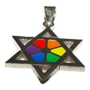 Gay Pride Rainbow Star of David Steel Pendant & Chain