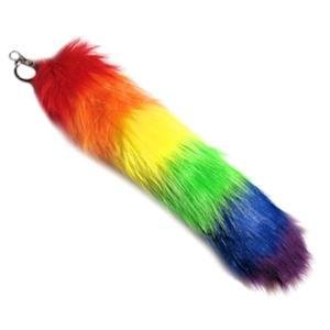 Gay Pride 18 Inch Fox Tail Faux Fur for Key Chain Belt Hair Clip Rainbow Anime