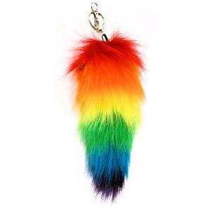 Gay Pride 12 Inch Fox Tail Faux Fur for Key Chain Belt Hair Clip Rainbow Anime