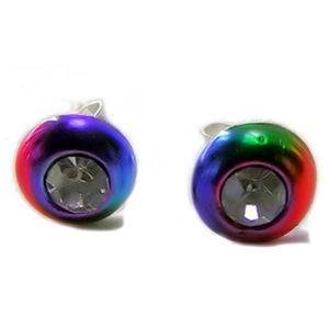 Gay Pride Rainbow Silver Studs CZ Painted Earrings