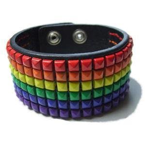 Leather Rainbow Stud Cuff Bracelet Gay Pride