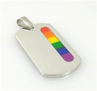 Gay Pride Dog Tag Rainbow Side Bar Stainless Steel