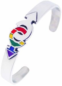 Pewter Cuff Bracelet Rainbow Gay Pride for Gays & Lesbians Double Female or Male