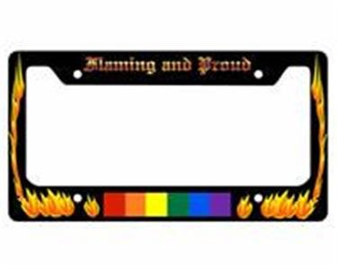 Gay Pride Rainbow License Plate Frame Flaming and Proud