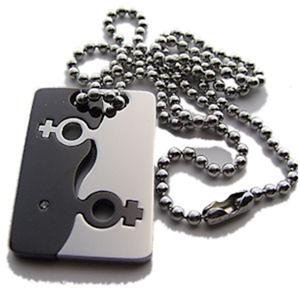 Lesbian Titanium & Stainless Steel Puzzle Dog Tag Pendant Gay Pride