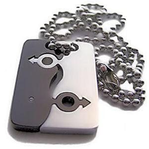 Gay Mens Titanium & Stainless Steel Puzzle Dog Tag Pendant Gay Pride