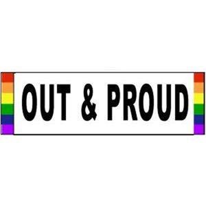 "OUT & PROUD" Sticker 3 x 10 inch Gay Pride Rainbow Bumper Sticker