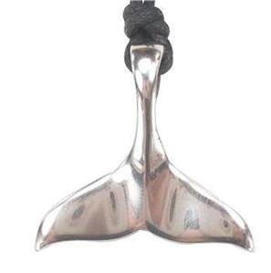 Shark Dolphin or Whale Tail Pewter Pendant Necklace Shiny Silver Finish