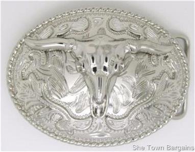 Western Belt Buckles Steer Head Longhorn Silver Bull Cowboy Native American