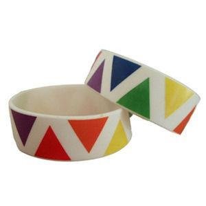 Gay Pride Wide Band Silicone Bracelet Rainbow Triangles