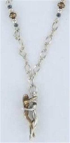 Silver and Bronze Dbl Woman Embrace Necklace Lesbian