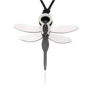 Ziovani 2 Toned Dragonfly Pendant Stainless Steel With Cord Necklace