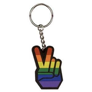 Rainbow Keychain Rubber Peace Hand Wave Victory Sign Lesbian Gay Pride