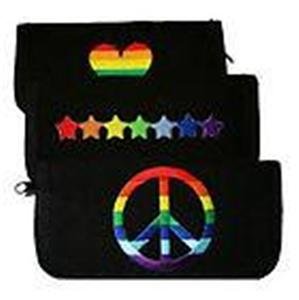 Gay Pride Canvas Clutch Wallet Black with Rainbow Peace, Stars, or Heart