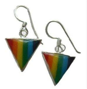 Gay Pride Rainbow Triangle Dangle Earrings .925 Silver