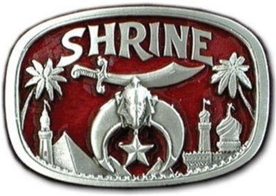 Shrine Shriner Belt Buckle 3D Red Enamel & Metal Jewel of the Order Masonic
