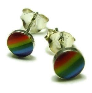 Rainbow Sterling Silver Stud Earrings Lesbian Gay Pride
