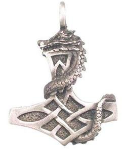 Thor's Hammer with Dragon Pewter Pendant Necklace Thor
