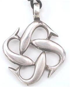 4 Dolphins Pattern Pewter Pendant Necklace