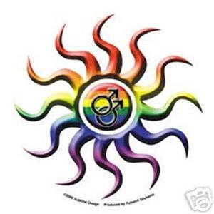 Rainbow Tribal Sun Double Male Bumper Sticker Gay Pride