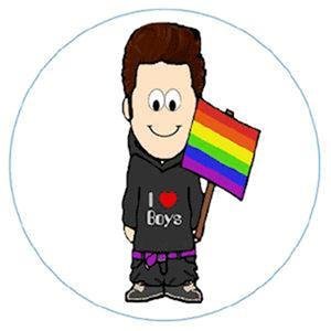 Large Gay Pride I Love Boys Metal Button Pin Rainbow