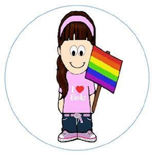 Large Gay Pride I Love Girls Metal Button Pin Rainbow Lesbian