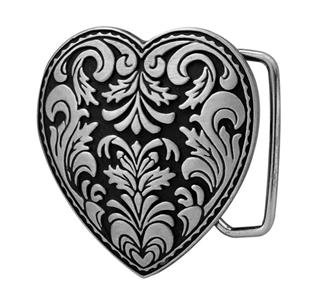 Silver Heart 3-D Belt Buckle on Black Enamel Western Cowgirl NEW