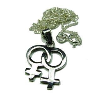 Lesbian Symbol Dbl Female 0.925 Sterling Pendant Chain