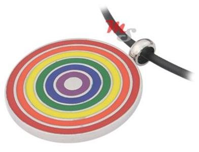 Round Gay Pride Stainless Steel Pendant Rainbow Bulls Eye Enamel