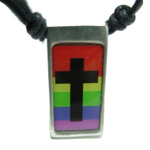 Gay Pride Pewter Dog Tags Necklaces Religious and Celestial Rainbow