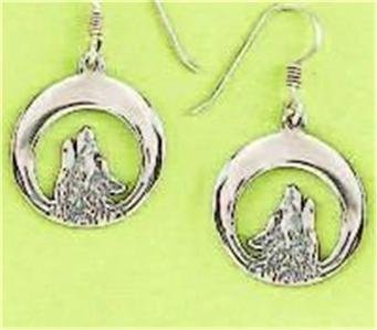 0.925 Sterling Silver Howling Wolf Hook Earrings
