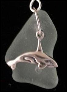 Sea Glass with Orca Whale Hook Earrings 0.925 Silver