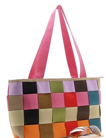 BEAUTIFUL MULTI COLORED CHECKERBOARD STYLE HANDBAG PURSE
