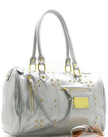 CLASSY SILVER GLOSSY FAUX LEATHER HANDBAG PURSE
