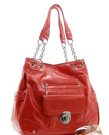 BEAUTIFUL VIBRANT RED FAUX LEATHER HANDBAG PURSE