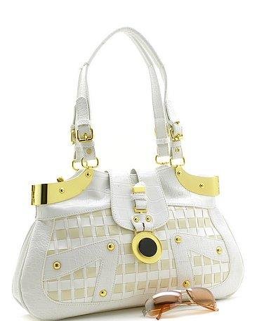 BEAUTIFUL CHECKERBOARD CROC PRINT WHITE HANDBAG PURSE