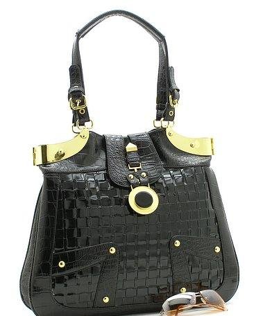 BEAUTIFUL BLACK CHECKERBOARD CROC PRINT HANDBAG PURSE