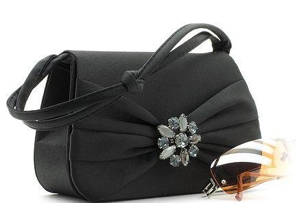 BEAUTIFUL BLACK SATIN DESIGNER EVENING BAG