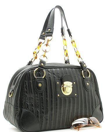 BEAUTIFUL BLACK QUILTED FAUX LEATHER HANDBAG PURSE