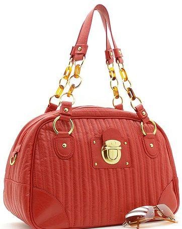 BEAUTIFUL RED QUILTED FAUX LEATHER HANDBAG PURSE