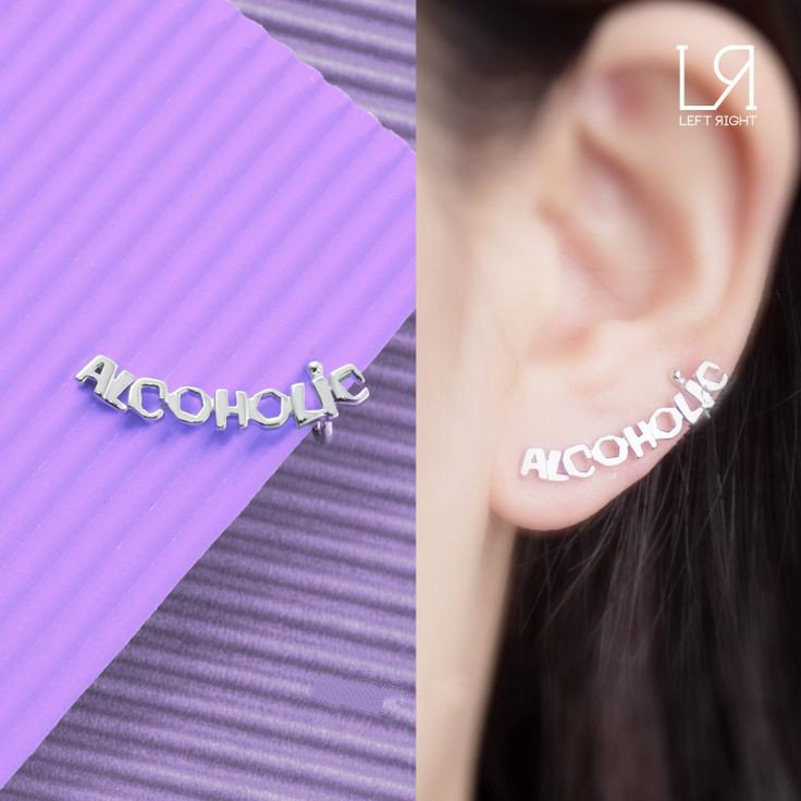 Alcoholic - 925 Sterling Silver English Word Single Stud Earring, Women Girl Teens Jewelry C06391L