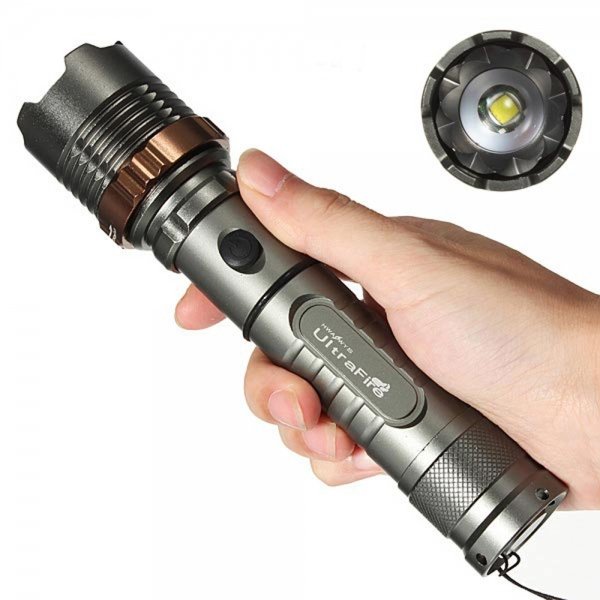 ... XM-L T6 2000LM 3 Modes Waterproof Lotus Head LED Flashlight Suit Gray