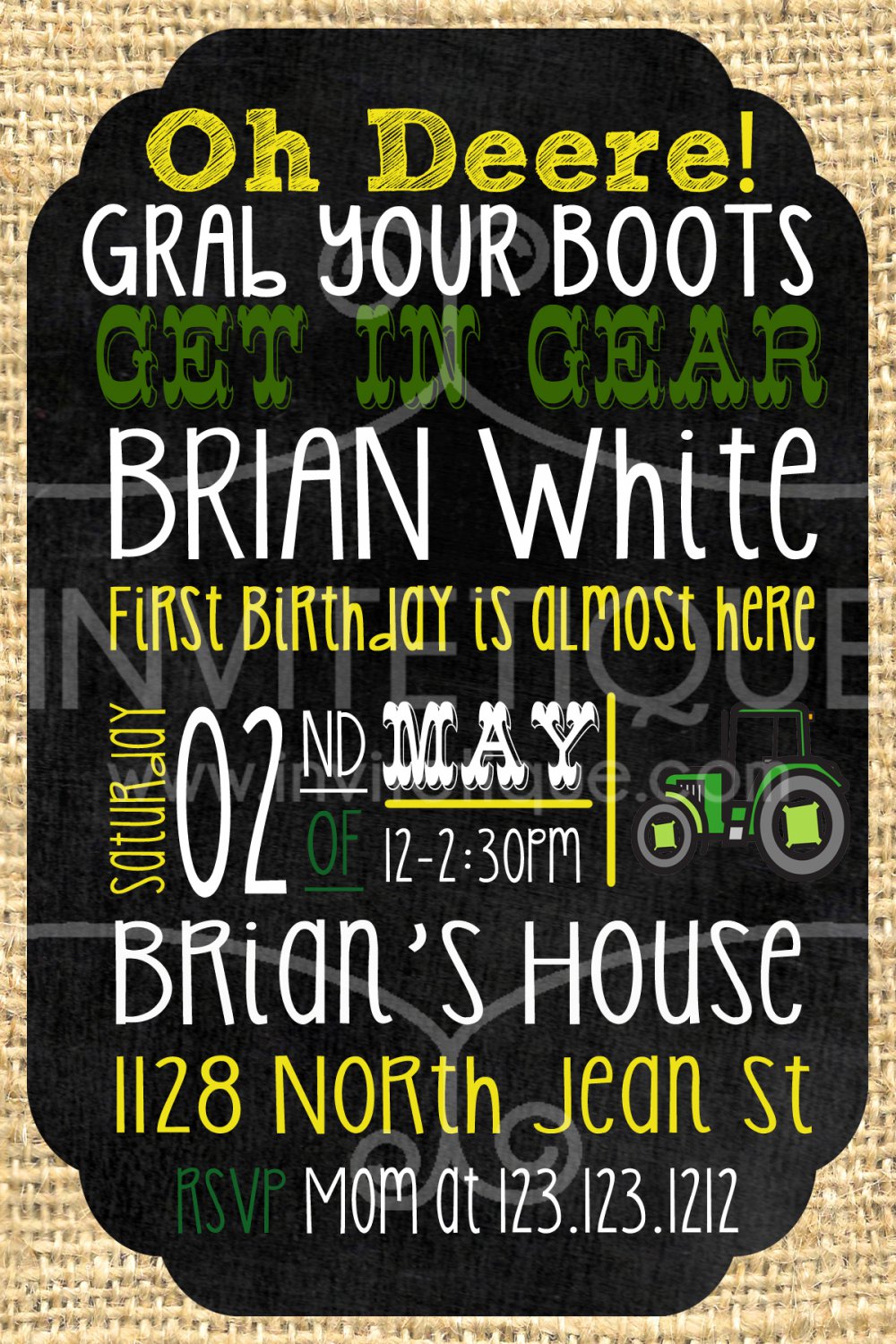 Green Tractor Baby Shower Golden Yellow Invites - Printable - Tractor - DIGITAL FILE - PRINTABLE