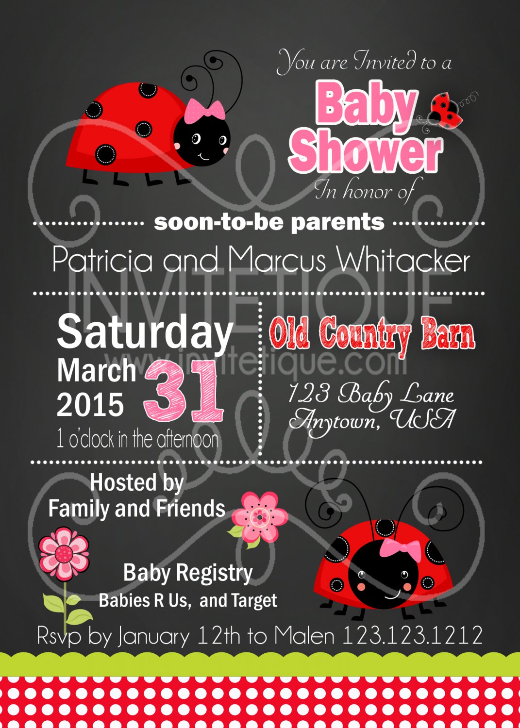 Ladybug Baby Shower Invitation | 1st Birthday Party Invitation | Birthday Invitations Printable