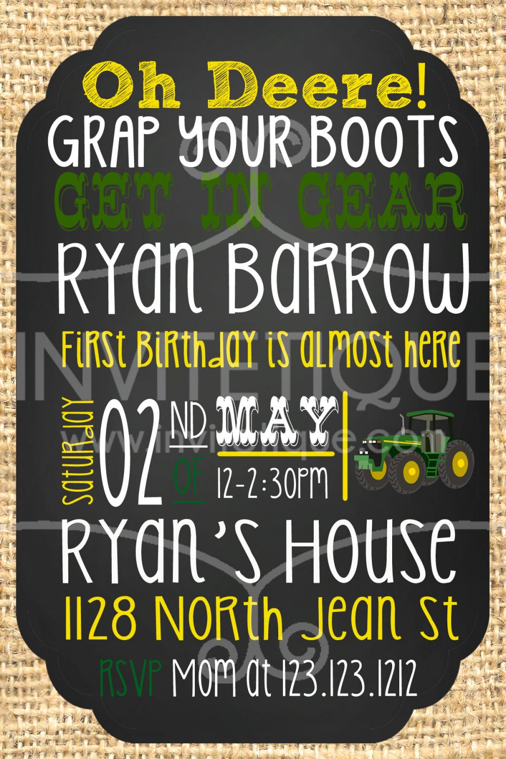 Green Tractor Birthday Invites | Tractor | DIGITAL FILE | PRINTABLE