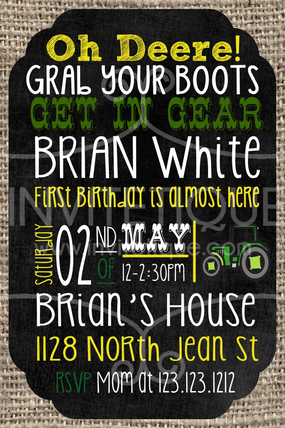 Green Tractor Birthday Invites | Tractor | PRINTABLE
