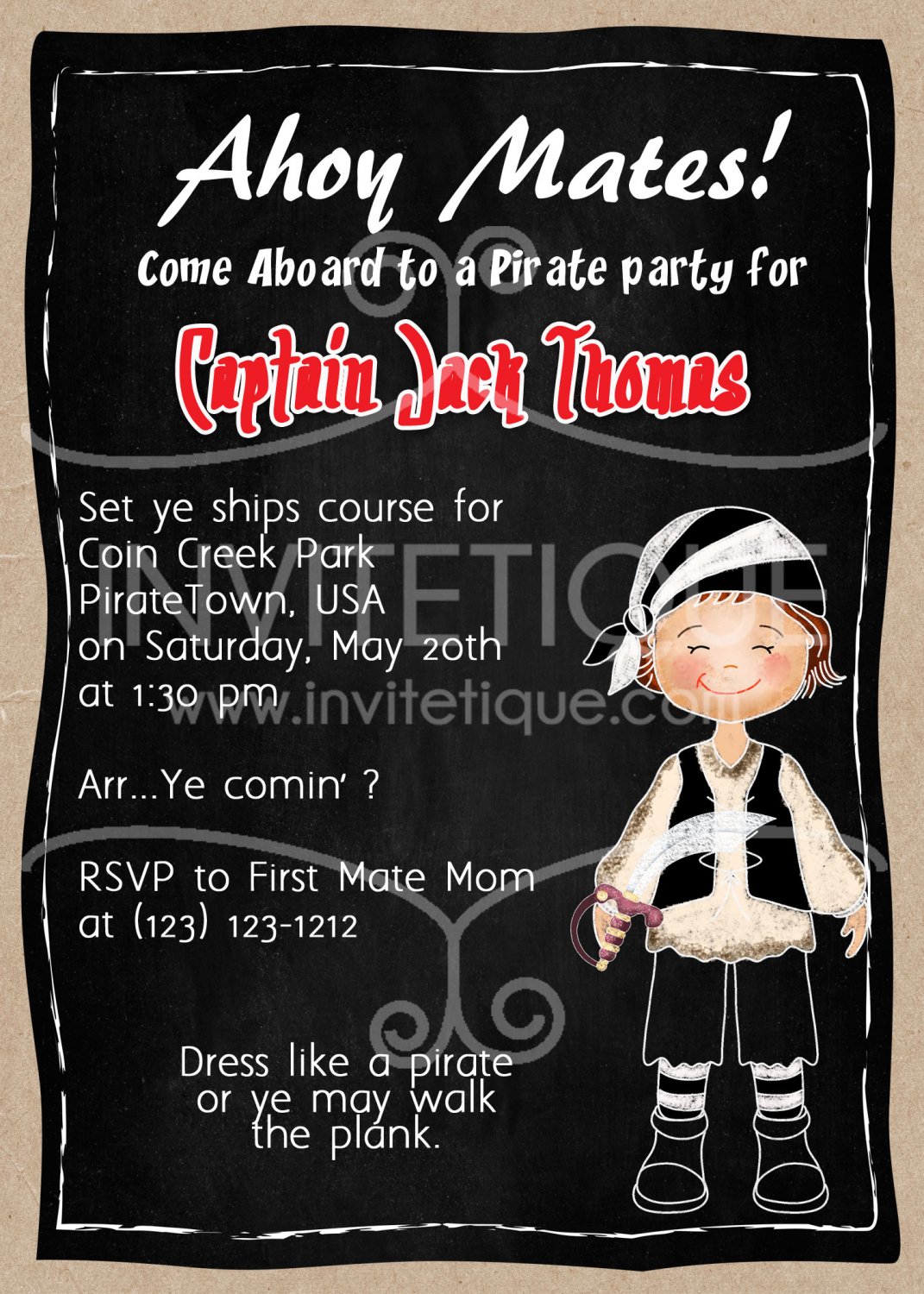 Pirate Party Invitation | Pirate Birthday Invitation | Pirate Invitation | Boy Birthday